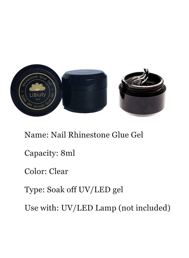 LiBiuty 2Pcs 8Ml Nail Art Rhinestone Glue Gel Rhinestone Adhesive With Tweezer For Gem Stones + Dualended Dotting Brush Pen +3Pcs Nail Art Brush Set - Image 3