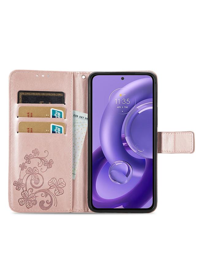 اس-توب جراب لهاتف موتورولا إيدج 30 نيو، جراب هاتف من الجلد المنقوش بأربع أوراق مع مشبك - Image 3