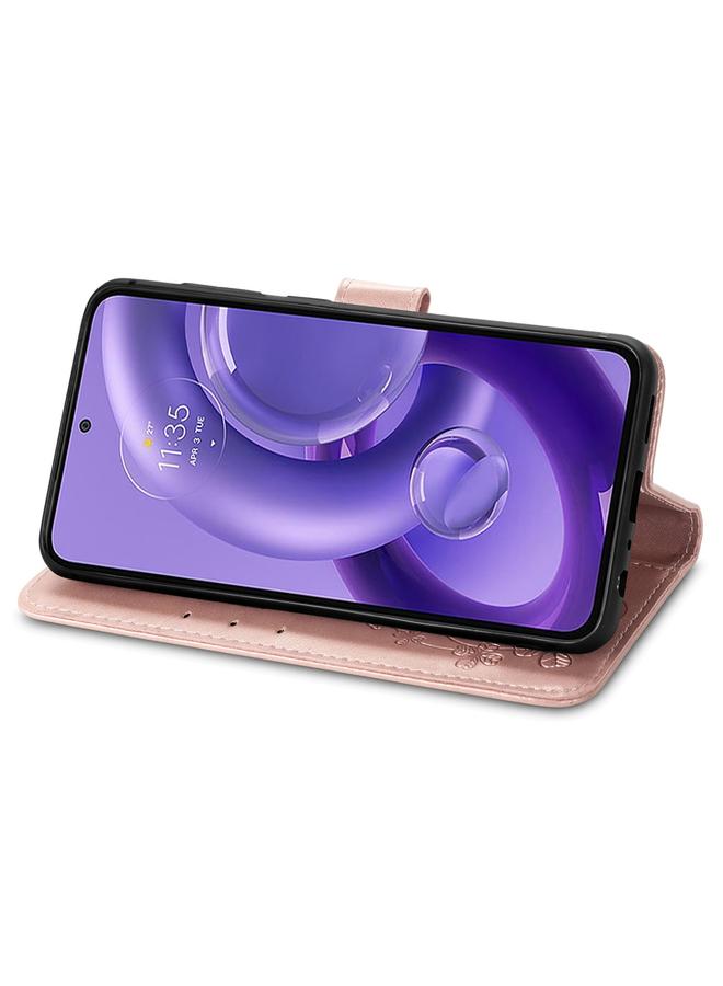 اس-توب جراب لهاتف موتورولا إيدج 30 نيو، جراب هاتف من الجلد المنقوش بأربع أوراق مع مشبك - Image 4