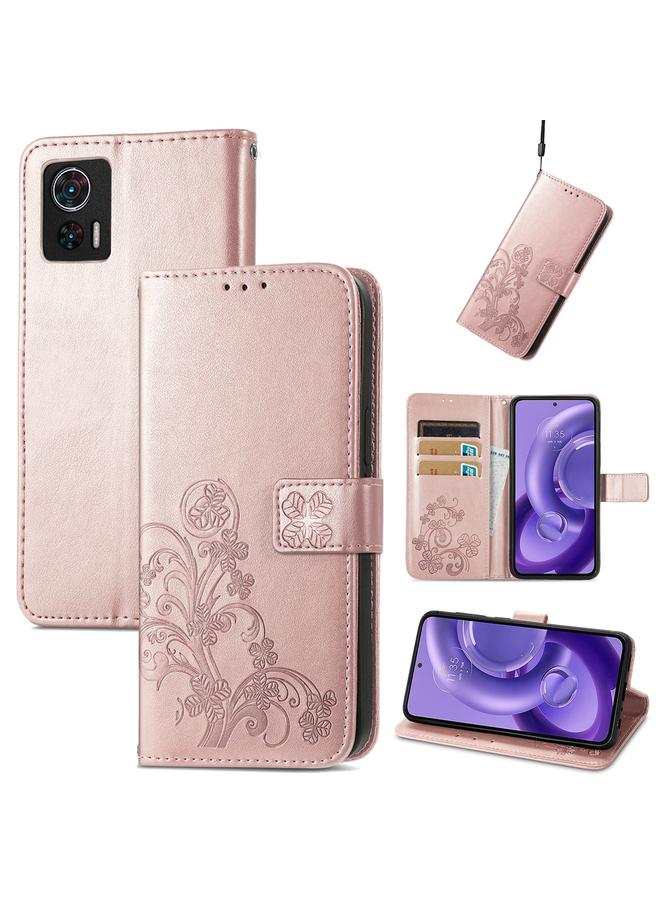 اس-توب جراب لهاتف موتورولا إيدج 30 نيو، جراب هاتف من الجلد المنقوش بأربع أوراق مع مشبك - Image 1