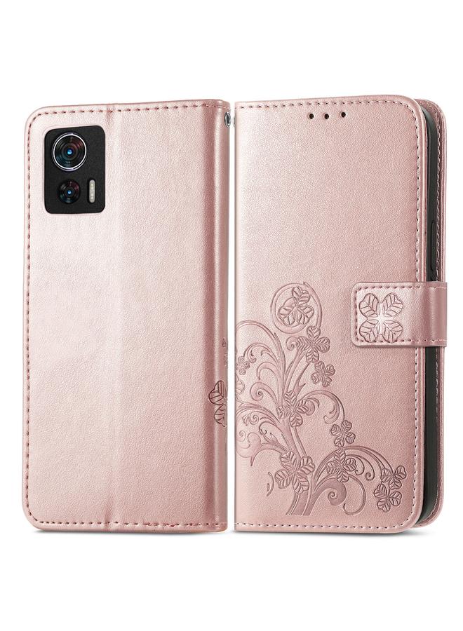 اس-توب جراب لهاتف موتورولا إيدج 30 نيو، جراب هاتف من الجلد المنقوش بأربع أوراق مع مشبك - Image 2