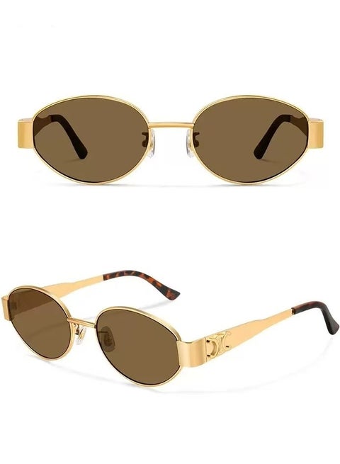 نظارات شمسية عصرية عصرية بيضاوية للنساء ذات إطار ذهبي (Gold Brown)