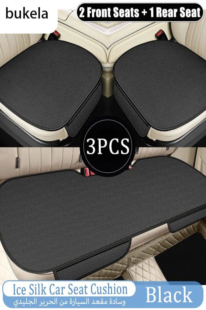 Bukela 3PCS Universal Car Seat Cushion Set 3D Soft Linen Breathable Car Seat Cushion for Front and Back Seat Comfort Non-slip Breathable Ice Silk Cushion Car Interior Accessories (Black/3PCS) - Image 1