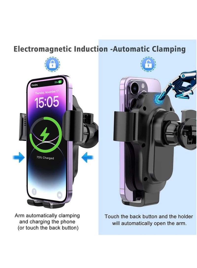 SYOSI Wireless Car Charger, 15W Fast Charging Automatic Clamping Car Phone Holder Wireless Charger, Mount Automatic Sensor Car Charger Vent for iPhone14/13/12/11, for Samsung Galaxy S23/S22/S21/S20 - Image 4