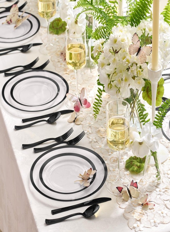 By Madee HEAVYWERIGHT 150 Pc Clear and Black Plates Disposable for Party | Nice Disposable Plates and Cutlery Set | Perfect for Wedding, Birthday | Extra Sturdy (25 Guests) - Image 5