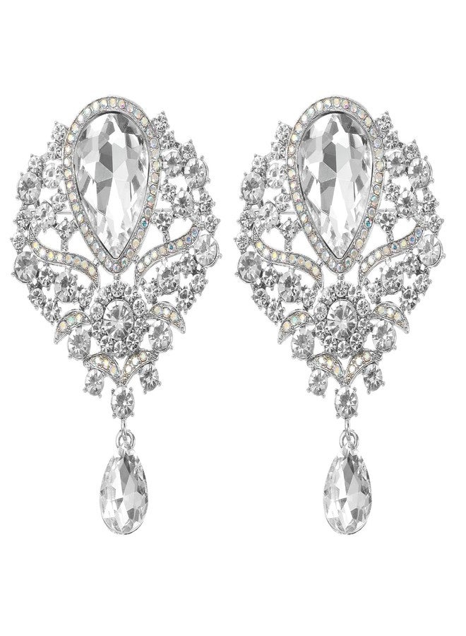 PATIKIL 2 Pcs Large Rhinestone Brooch, Vintage Crystal Bouquet Pin Silver Brooch Pins for Women Wedding Bridal Party Birthday Dance Banquet Decoration, Silver(3.5x2.2 Inch) - Image 1