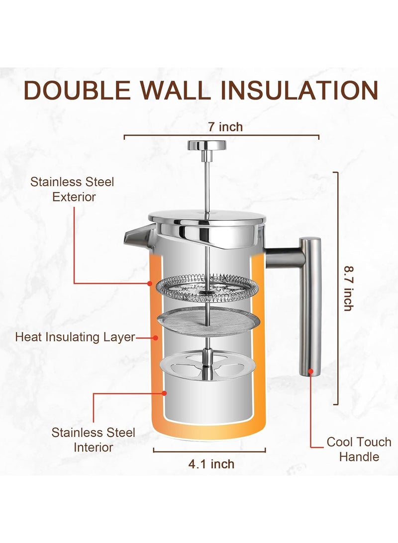 general Stainless Steel French Press Coffee Maker, 1 Liter / 1.05 Quart / 8 Cups / 34 Ounces, Double-Wall Coffee Pot with Serving Utensil, Ideal for Home, Office, Travel, and Camping - Image 2