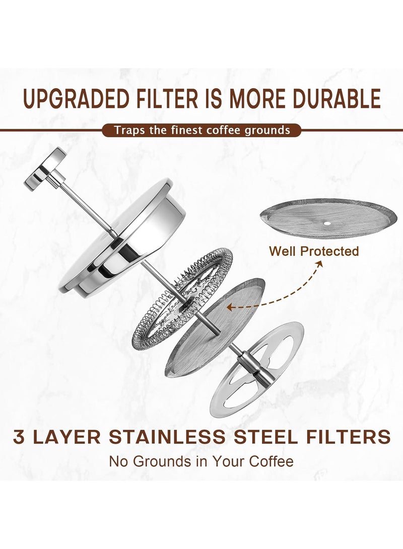 general Stainless Steel French Press Coffee Maker, 1 Liter / 1.05 Quart / 8 Cups / 34 Ounces, Double-Wall Coffee Pot with Serving Utensil, Ideal for Home, Office, Travel, and Camping - Image 3