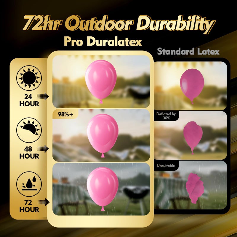 Bezente Pro Duralatex Pink Balloons - 100 Pack 12 inch Extra-Thick Pink Balloons for Long-Lasting Professional Party Decorations, Large Birthday Wedding Gender Reveal Baby Shower - Image 3