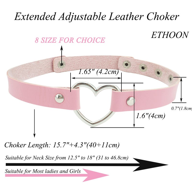 ETHOON Long Extended Love Heart PU Leather Choker Necklace Goth Choker Collar Chain for Women Pink - Image 2