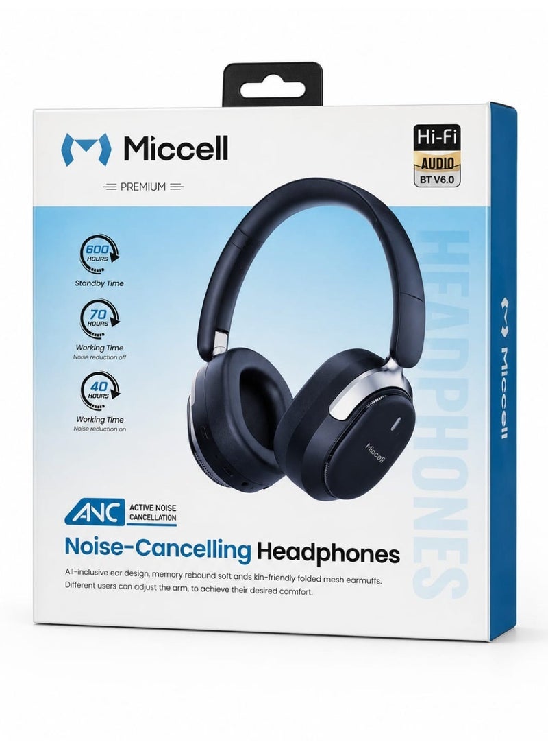 ميكسل سماعات رأس MICCELL VQ-B19 الهجينة بتقنية إلغاء الضوضاء النشطة، لاسلكية، تغطي الأذن، بلوتوث، وقت تشغيل طويل يصل إلى 70 ساعة مع خاصية إلغاء الضوضاء النشطة، لون أسود - Image 4