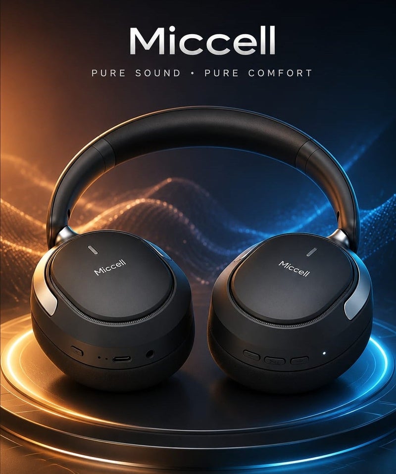 ميكسل سماعات رأس MICCELL VQ-B19 الهجينة بتقنية إلغاء الضوضاء النشطة، لاسلكية، تغطي الأذن، بلوتوث، وقت تشغيل طويل يصل إلى 70 ساعة مع خاصية إلغاء الضوضاء النشطة، لون أسود - Image 3