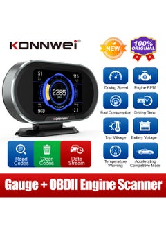 Konnwei KW206 Car Head Up Display OBD2 HUD Digital Meter Gauge All in One Automotive Trip Computer Smart OBD Speedometer Water Temperature Fuel Pressure Tester for All 2003 and Newer Cars  - Image 1