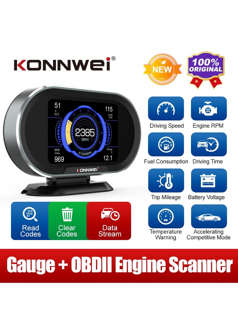 Konnwei KW206 Car Head Up Display OBD2 HUD Digital Meter Gauge All in One Automotive Trip Computer Smart OBD Speedometer Water Temperature Fuel Pressure Tester for All 2003 and Newer Cars  - Image 1