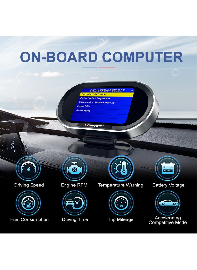 Konnwei KW206 Car Head Up Display OBD2 HUD Digital Meter Gauge All in One Automotive Trip Computer Smart OBD Speedometer Water Temperature Fuel Pressure Tester for All 2003 and Newer Cars  - Image 2