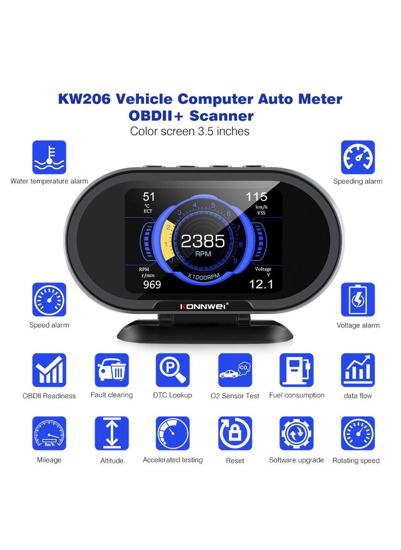 Konnwei KW206 Car Head Up Display OBD2 HUD Digital Meter Gauge All in One Automotive Trip Computer Smart OBD Speedometer Water Temperature Fuel Pressure Tester for All 2003 and Newer Cars  - Image 5