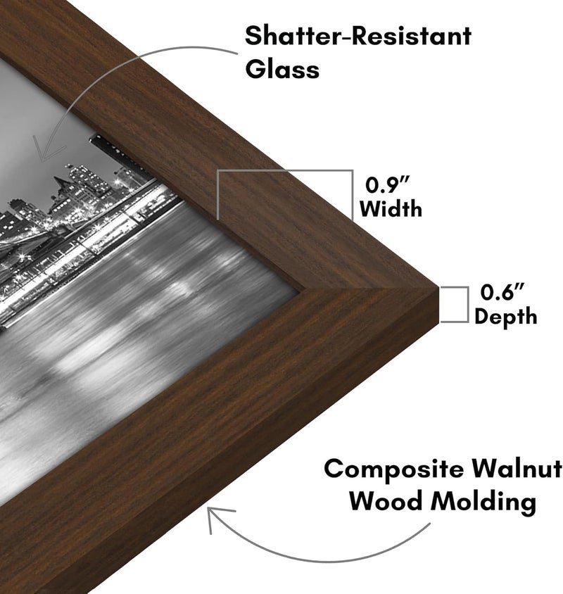 Americanflat 8.5x14 Picture Frame in Walnut - Composite Wood with Shatter Resistant Glass - Horizontal and Vertical Formats for Wall with Included Hanging Hardware - Image 3