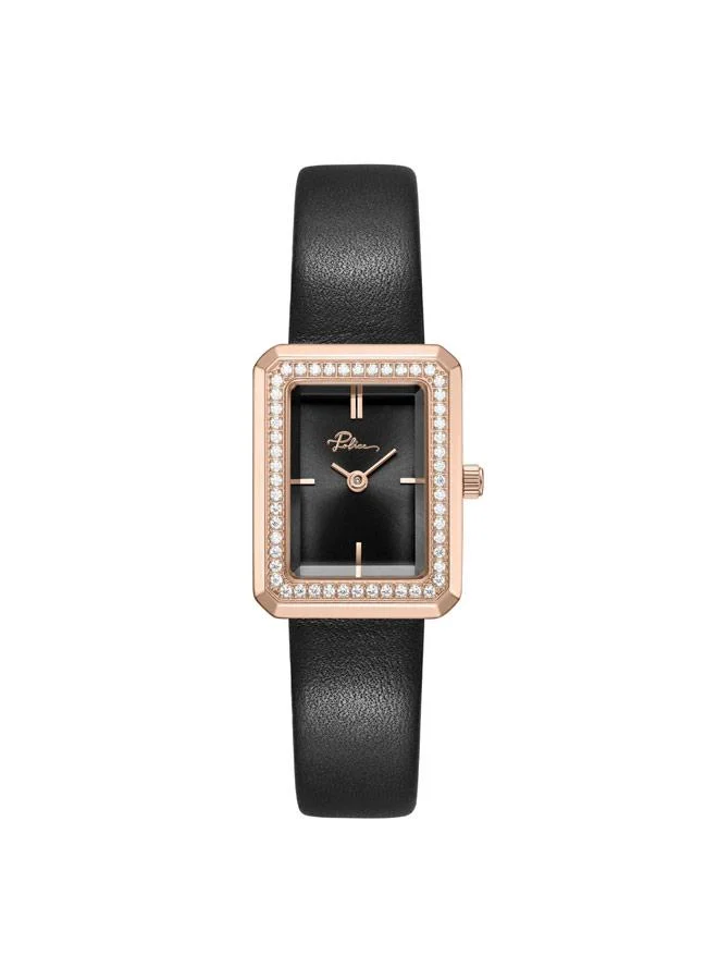 بوليس Uloya Black Dial Genuine Leather Strap Analog Watch for Women, 21.7mm