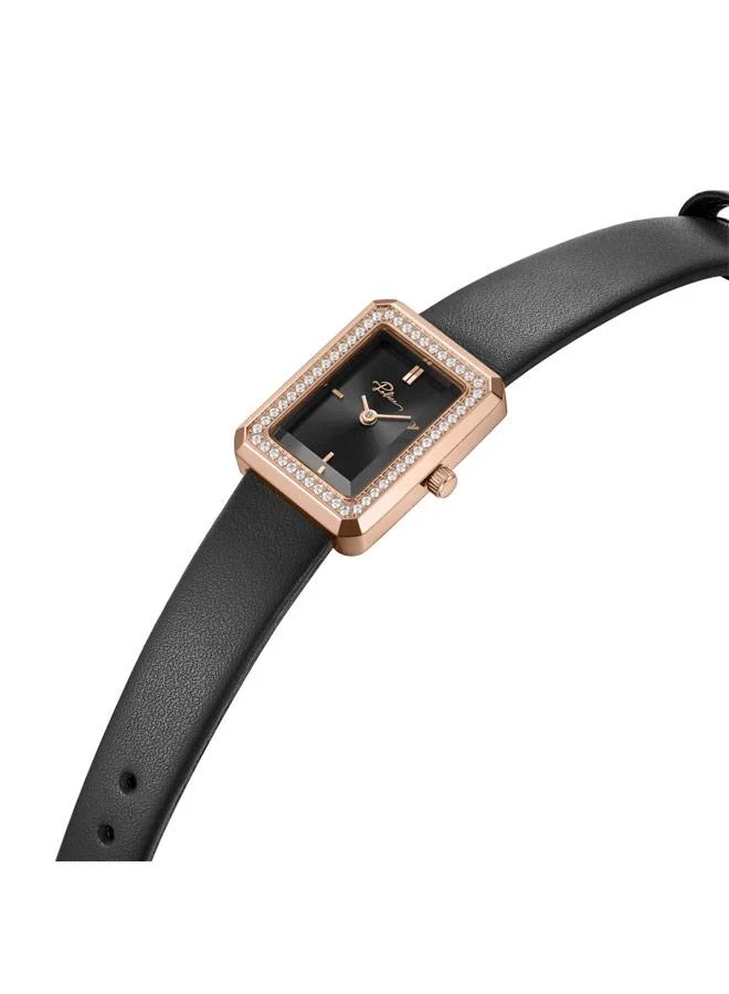 بوليس Uloya Black Dial Genuine Leather Strap Analog Watch for Women, 21.7mm