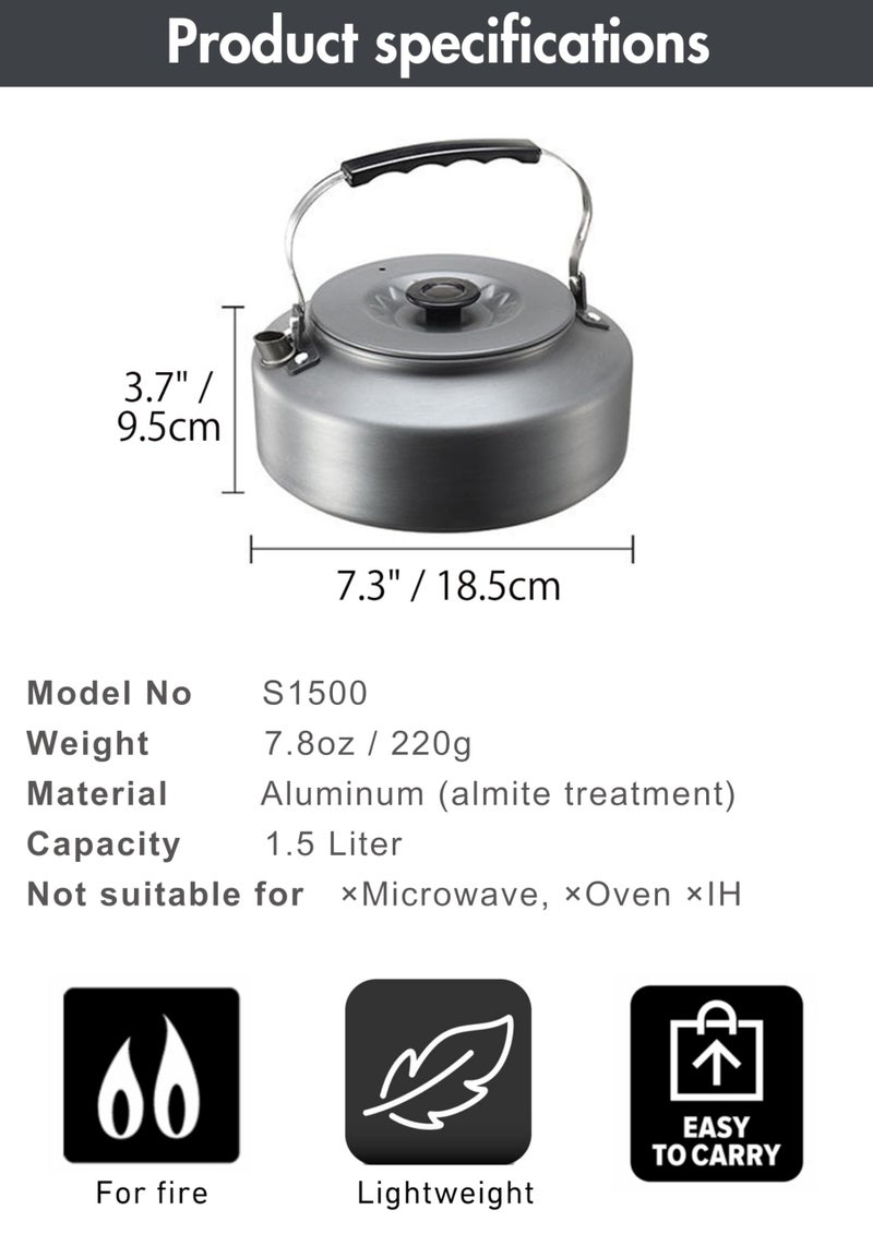 camping moon غلاية تخييم CAMPINGMOON سعة 1.5 لتر، قابلة للحمل، خفيفة الوزن، لصنع القهوة والشاي S1500 - Image 5