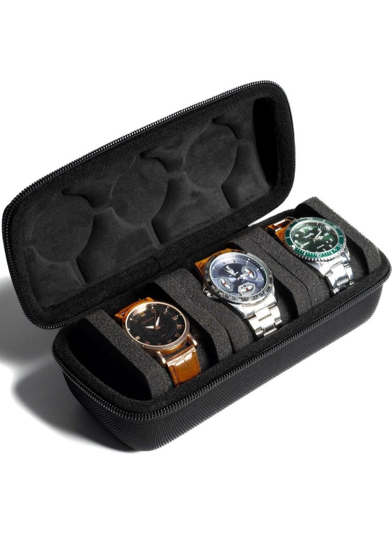 حقيبة سفر صلبة بثلاث فتحات لتخزين وتنظيم الساعات للرجال والنساء، مع وسادة مضادة للحركة (قماش أسود بثلاث فتحات) - Image 1