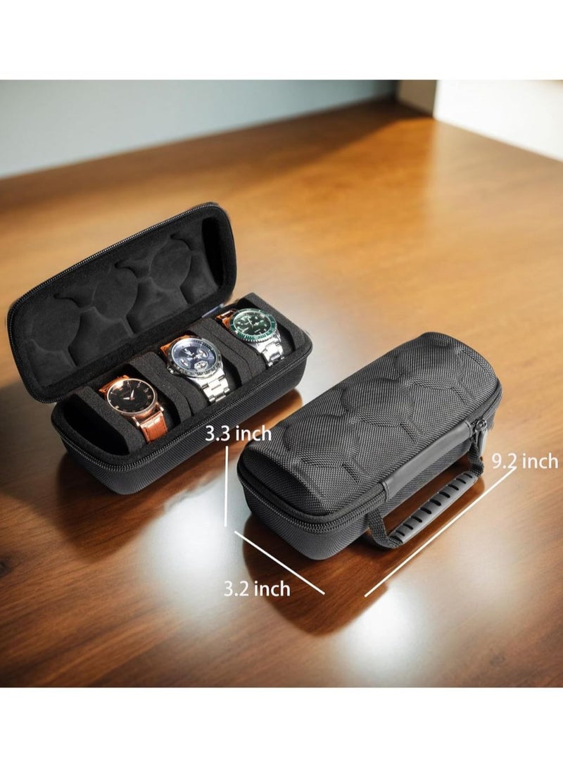 حقيبة سفر صلبة بثلاث فتحات لتخزين وتنظيم الساعات للرجال والنساء، مع وسادة مضادة للحركة (قماش أسود بثلاث فتحات) - Image 2