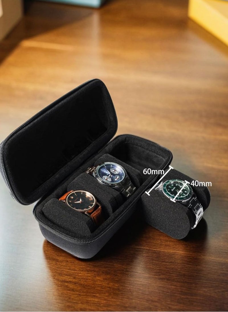 حقيبة سفر صلبة بثلاث فتحات لتخزين وتنظيم الساعات للرجال والنساء، مع وسادة مضادة للحركة (قماش أسود بثلاث فتحات) - Image 3
