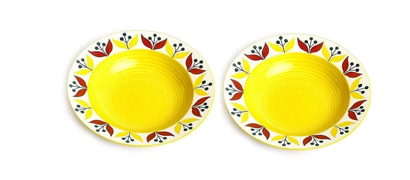 Caffeine Ceramic Handmade Stoneware Yellow Lily 9 Inch Soup Plate/Pasta Plate/Maggie Plate/Macaroni Plate(Set of 2 Dishwasher & Microwave Safe) - Image 2