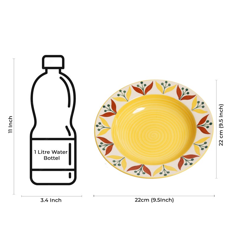Caffeine Ceramic Handmade Stoneware Yellow Lily 9 Inch Soup Plate/Pasta Plate/Maggie Plate/Macaroni Plate(Set of 2 Dishwasher & Microwave Safe) - Image 4
