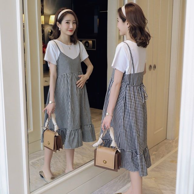 Maternity Fashion Loose Plus Size Dress Black plaid (premium version) 