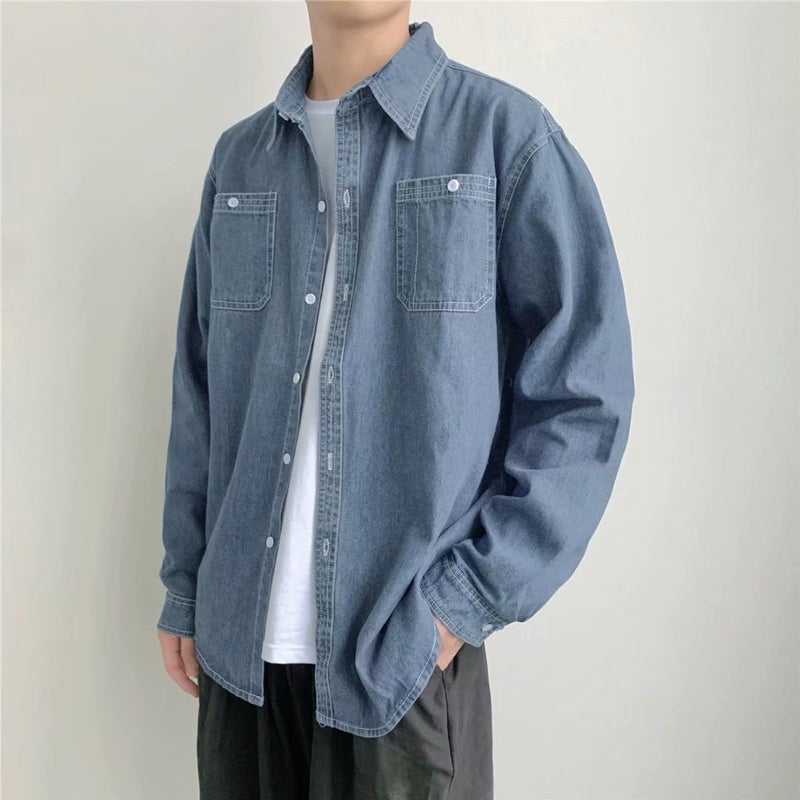2021 Summer Denim Work Clothes Shirt Mens Thin Long-sleeved Welder Anti-scald Wear-resistant Top Mens Coat Mens Wear Light blue  - Image 1