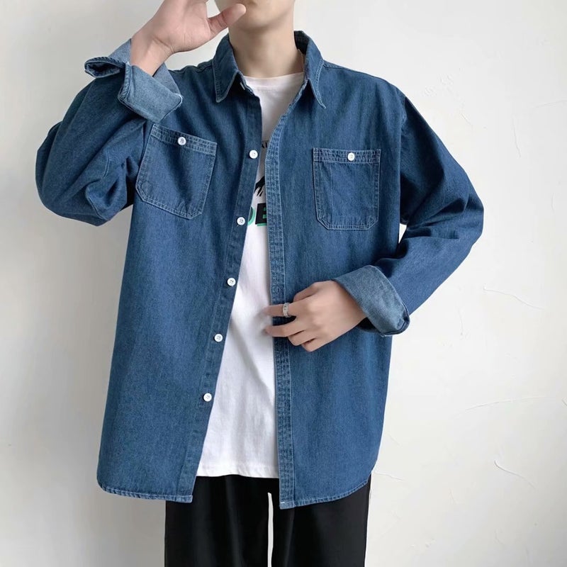 2021 Summer Denim Work Clothes Shirt Mens Thin Long-sleeved Welder Anti-scald Wear-resistant Top Mens Coat Mens Wear Light blue  - Image 2