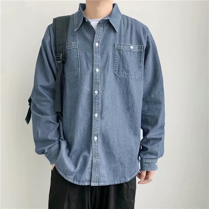 2021 Summer Denim Work Clothes Shirt Mens Thin Long-sleeved Welder Anti-scald Wear-resistant Top Mens Coat Mens Wear Light blue  - Image 5