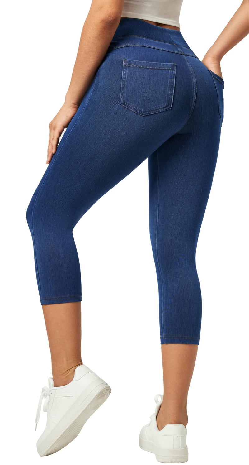 IUGA Capri Jeans for Women Stretchy Jean Capris Pull On Jeggings High Waisted Denim Capri Leggings Casual Pants with Pockets (Stormy Blue, Large) - Image 1