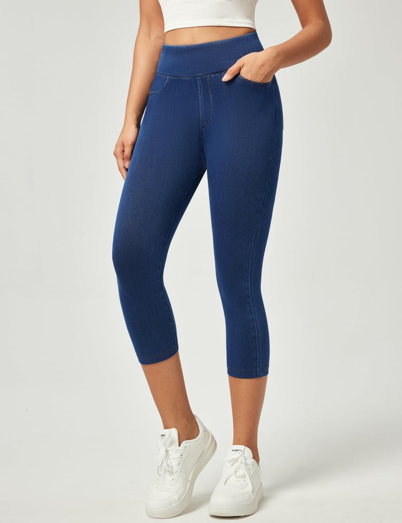 IUGA Capri Jeans for Women Stretchy Jean Capris Pull On Jeggings High Waisted Denim Capri Leggings Casual Pants with Pockets (Stormy Blue, Large) - Image 2