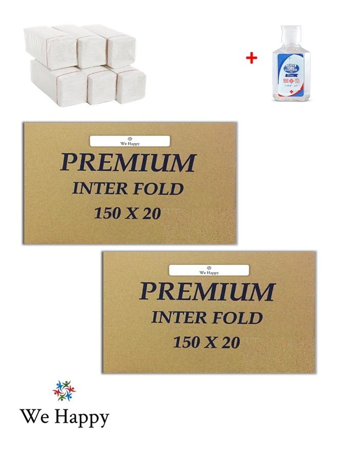 We Happy We Happy Premium Interfold Tissue Paper Hand Towel 150 Sheets x 40 Packs - 6000 Pieces Ideal for Kitchen Bathroom Table and Napkin Use with Hand Sanitizer 50ml  - Image 1