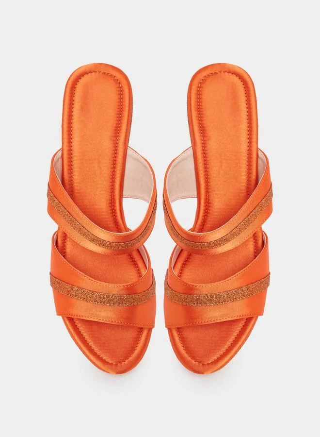 Take Two Orange Orange Double Strap Platform Mules for Women | Best Price UAE