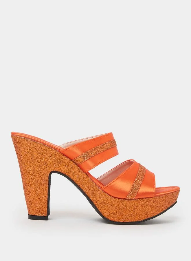 Take Two Orange Double Strap Platform Mules