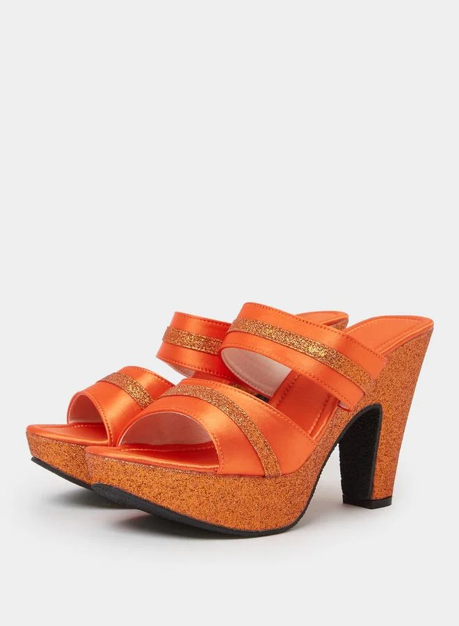 Take Two Orange Double Strap Platform Mules