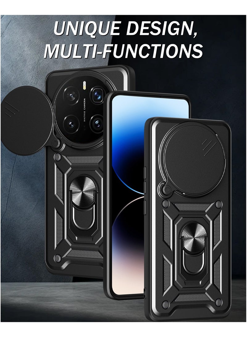 for Honor Magic 7 Pro Case, Slide Camera Lens Cover, Magnetic Ring Holder Kickstand Protective Phone Case for Honor Magic 7 Pro 5G, Black - Image 5