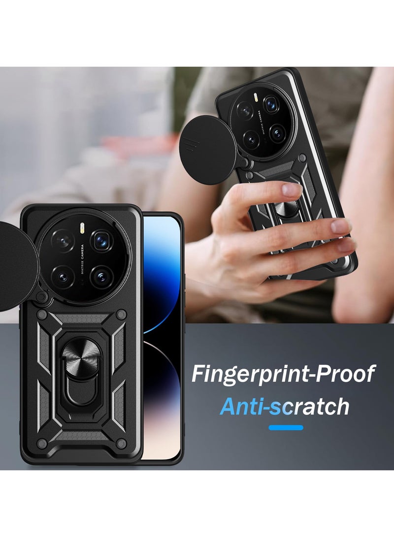 for Honor Magic 7 Pro Case, Slide Camera Lens Cover, Magnetic Ring Holder Kickstand Protective Phone Case for Honor Magic 7 Pro 5G, Black - Image 4
