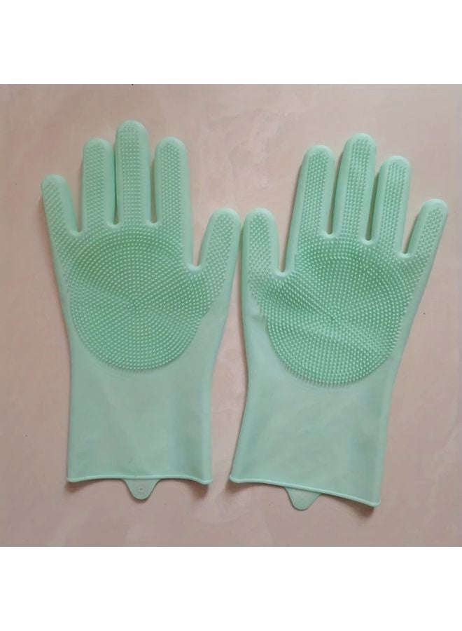 Green Silica Gel Kitchen Cleaning Gloves Multipurpose Non Slip Reusable - Image 1