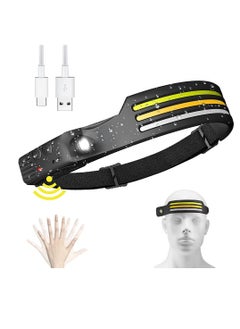 0TO1 TECH Rechargeable LED Headlamp, 3 LED 1200 Lumens COB 230°Wide Beam Headlight with Motion Sensor Bright 10 Modes Lightweight Waterproof Head Lamp for Camping, Running, Hiking, Fishing  - Image 1