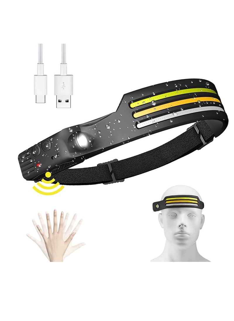 0TO1 TECH Rechargeable LED Headlamp, 3 LED 1200 Lumens COB 230°Wide Beam Headlight with Motion Sensor Bright 10 Modes Lightweight Waterproof Head Lamp for Camping, Running, Hiking, Fishing  - Image 1