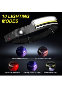 0TO1 TECH Rechargeable LED Headlamp, 3 LED 1200 Lumens COB 230°Wide Beam Headlight with Motion Sensor Bright 10 Modes Lightweight Waterproof Head Lamp for Camping, Running, Hiking, Fishing  - Image 3