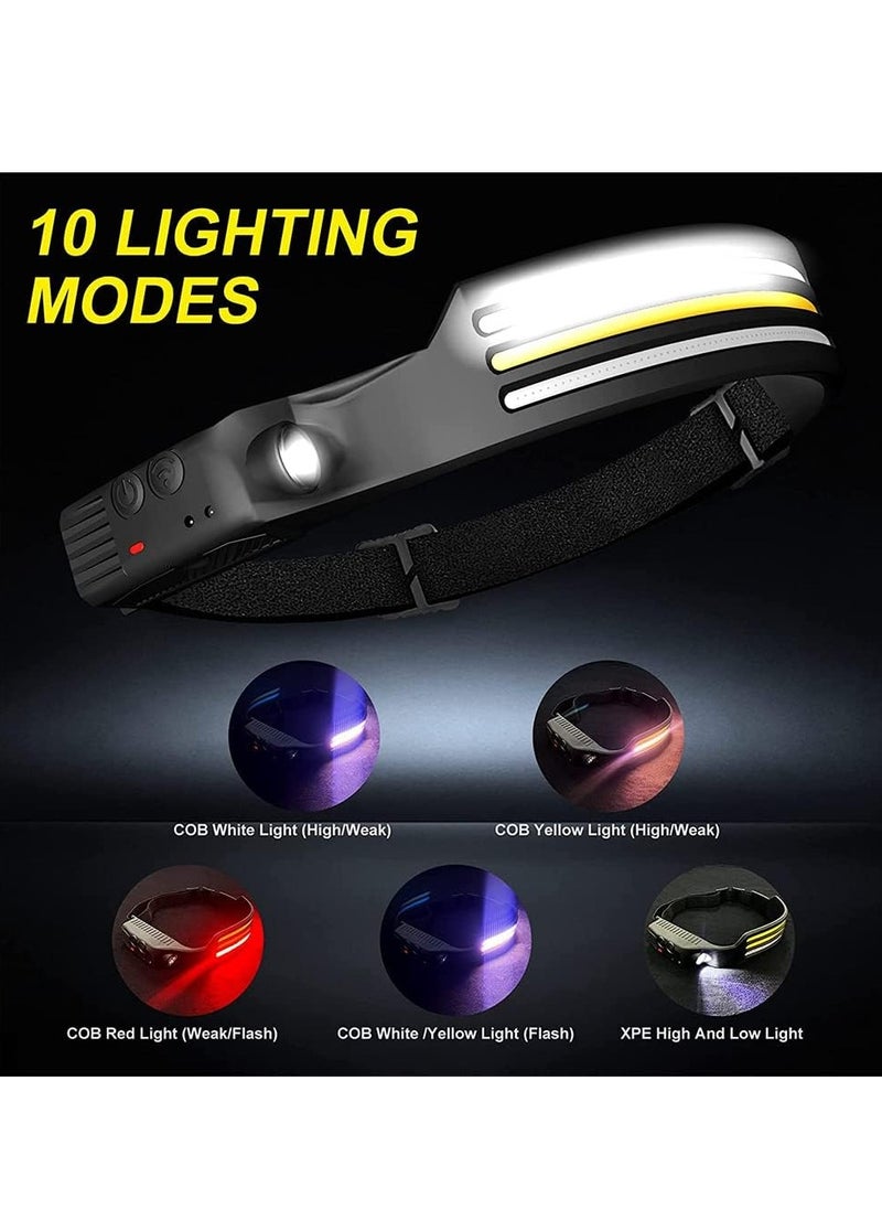 0TO1 TECH Rechargeable LED Headlamp, 3 LED 1200 Lumens COB 230°Wide Beam Headlight with Motion Sensor Bright 10 Modes Lightweight Waterproof Head Lamp for Camping, Running, Hiking, Fishing  - Image 3