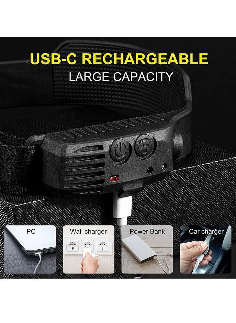 0TO1 TECH Rechargeable LED Headlamp, 3 LED 1200 Lumens COB 230°Wide Beam Headlight with Motion Sensor Bright 10 Modes Lightweight Waterproof Head Lamp for Camping, Running, Hiking, Fishing  - Image 5