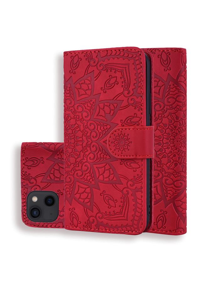 اس-توب جراب لهاتف iPhone 16 Pro مصنوع من جلد العجل مزدوج الطي منقوش بنقوش ماندالا - Image 1