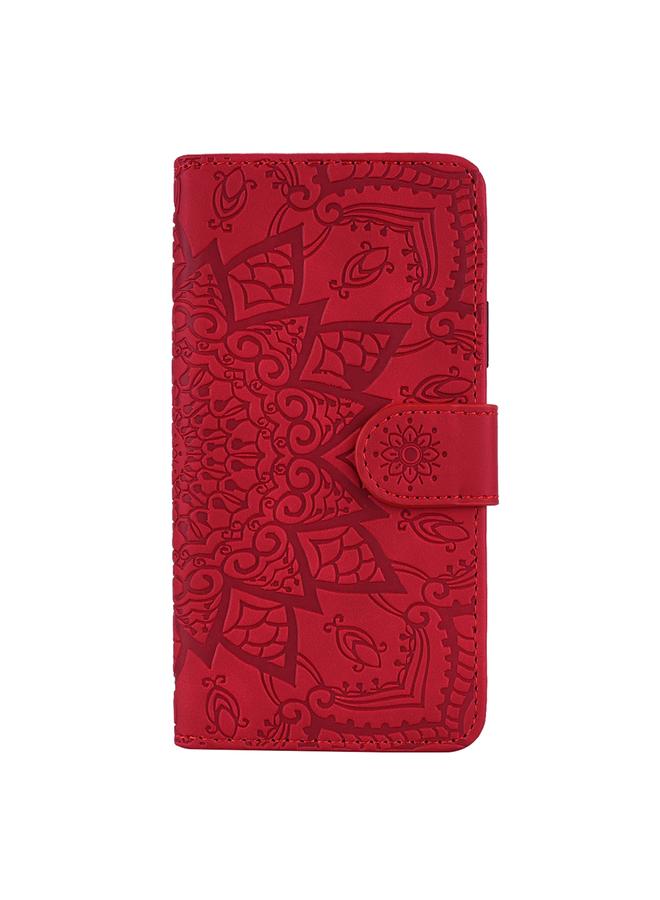 اس-توب جراب لهاتف iPhone 16 Pro مصنوع من جلد العجل مزدوج الطي منقوش بنقوش ماندالا - Image 2