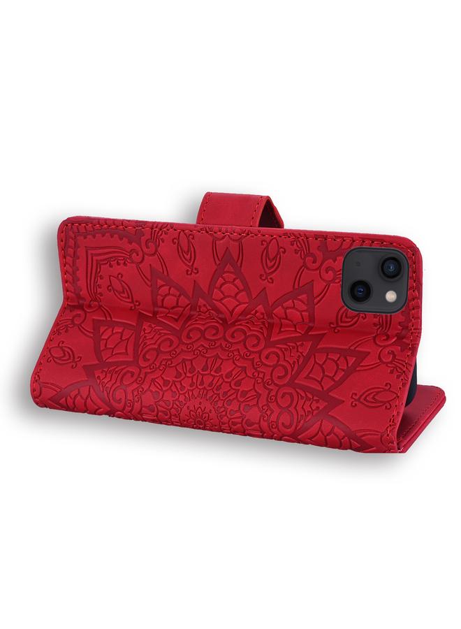 اس-توب جراب لهاتف iPhone 16 Pro مصنوع من جلد العجل مزدوج الطي منقوش بنقوش ماندالا - Image 5